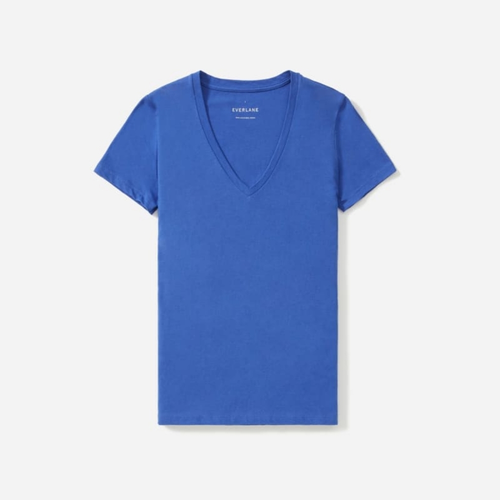 Everlane The Cotton V-Neck in royal blue XXS